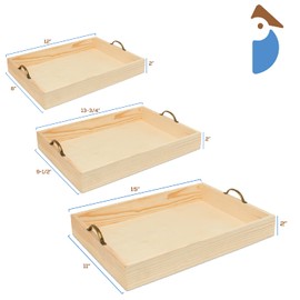 Unfinished Wood Nesting Serving Trays with Handles, Set of 3, Play Tray for Crafting, Resin, Organizing, & DIY Décor, by Woodpeckers
