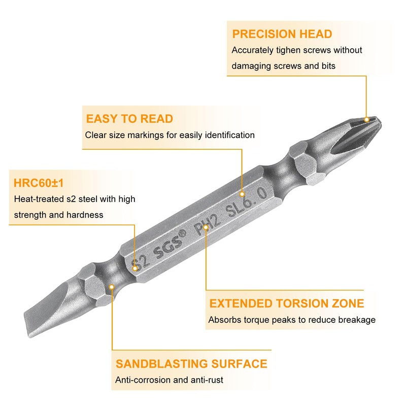 QUARKZMAN Magnetic Double End Screwdriver Bit 6 mm PH2/SL6 65