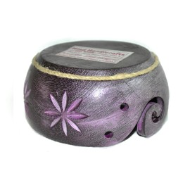 Hind Handicrafts Premium Solid Dark Handmade Crafted Wooden Portable Antique Yarn Storage Bowl - Holder for Knitting Crochet Hook Accessories (6" x 6" x 3", Purple)