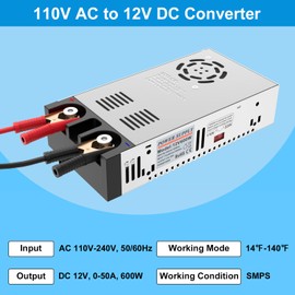 IMAYCC AC to DC Converter - 110V to 12V Power Supply, Universal 120V to 12V Converter Transformer, Max Current 50A 600W