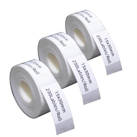 DYKJGS 3 Rolls Compatible for Phomemo D30 Labels White 0.59"x1.18"(15x30mm) Thermal Self-Adhesive Label for Home Office School Supplies (3, 15 * 30mm)