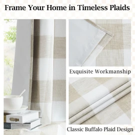 Bapawfish Tan White Buffalo Plaid Full Blackout Curtain Panel 72 Inch,Farmhouse Geo Checkered Drape with Darkening Liners,Grommet Energy Efficient Window Treatment for Bedroom Living Room,40"Wx72"Lx2