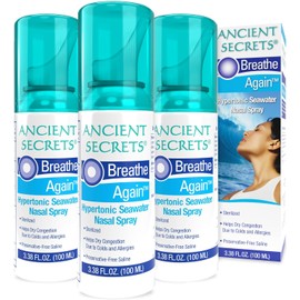 ANCIENT SECRETS Saline Nasal Spray - Breath Again Hypertonic Seawater Nasal Spray, Allergy & Sinus Relief, Nasal Congestion Moisturizer, 3.38 Fl Oz (Pack of 3)