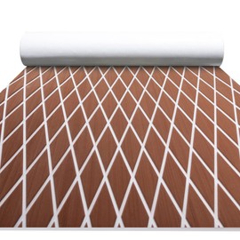 FOCEAN Boat Flooring EVA Foam Boat Decking Marine Mat Non-Slip Self-Adhesive Flooring Sheet for Motorboat Kayak Surfboard Garden Swimming Pools, 94.5''x 15.7'', Brown with White Lines