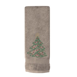 Christmas Tree Hand Towel, Durable, Sparkling Rhinestones on Cotton Terry Cloth, for Festive Holiday Kitchen or Bath Decor, Taupe, 16x30, Sold Individually