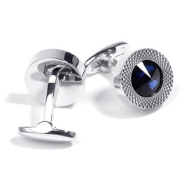 Soumimi Blue Crystal Cufflinks for Men, Round Cuff Links for Suit, in Gift Box, Business Cufflinks Accessories, Valentine's Day Birthday Gift for Groom Husband Dad