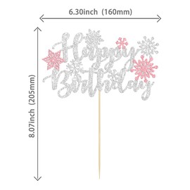 1 decoración para tarta de cumpleaños con diseño de copo de nieve, ideal para invierno, país de las maravillas, color rosa, para cumpleaños, decoración de tarta de cumpleaños, copo de nieve, invierno, país de las maravillas