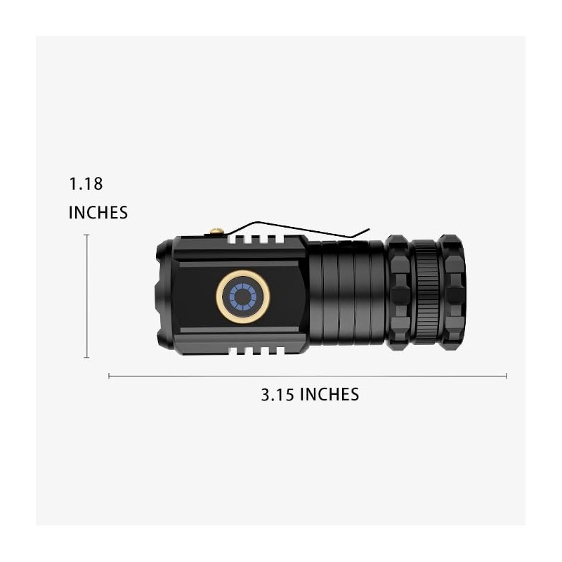 UNROEVS Mini Flashlight 2550 Lumens Rechargeable USB C Charging, Small