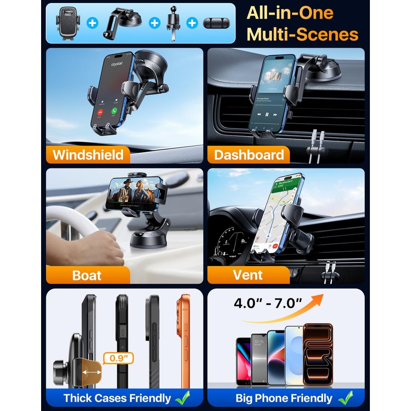 YRU 【2026 Upgrade & Military-Grade】 Car Phone Holder Mount【100+LBS Strong