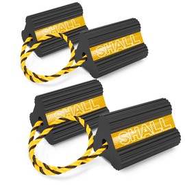 SHALL Wheel Chocks, Heavy Duty Rubber Wheel Chocks with 3 Reflective Strips, Solid Block Stopper for RV Trailer Camper Truck Car Aircraft, 2 Pair/4 Pack with Rope, Yellow