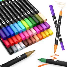 Koilox Dual Tip Brush Pens Set Watercolour Brush Pen Set 36 Colours Brush Pens with Two Tips, Pine Fineliner Felt Pens, Water-Based Markings