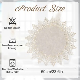 URROMA Linen Round Doily, Grape Lace Linen Round Tablecloth Cover Coffee Table Topper Tablecloth for Dining Room Kitchen Wedding Decor (60 * 60cm)