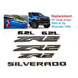 6PCS ZR2 6.2L Silverado Emblems 3D Badge Fender Rear Letter Nameplate Sticker Replacement for 2022 2023 2024 Silverado 1500 (Matte Black)