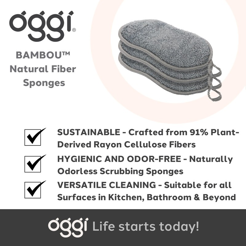 OGGI Bambou Odor-Free Kitchen Sponges - Natural Kitchen Sponges for