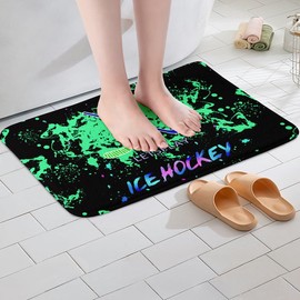 Feelyou Ice Hockey Bathroom Rugs 16"x24" Kids Ice Sports Games Bath Rugs for Shower Tub for Boys Girls Teens Gaming Sports Bath Mats for Bathroom Green Blue Galaxy Bathroom Accossories