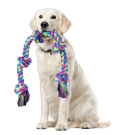 JWPET Unzerstörbares Hundespielzeug aus Seil, 95 cm, robustes Kauspielzeug für große und mittelgroße Hunde, 5 Knoten, Tauziehspielzeug für die Zahnreinigung, sicheres interaktives Hundespielzeug aus