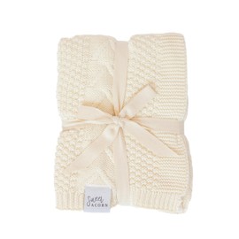 Sweet Acorn Knit Baby Blanket in Elegant Pattern, Organic Cotton Blankets for Crib or Stroller, Receiving Blankets - Salt White