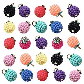 BEEFLYING 100pcs Mini Fruit Charms Pendant ABS Plastic Bayberry Bead Hanging Ball Berry Charm for Women Earring Bracelet Necklace Jewellery Making