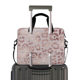 Rose Gold Leopard Print Pink Laptop Messenger Bag Case Sleeve Crossbody Briefcase for Men Women with Shoulder Strap Handle 13 14 15.6 inch