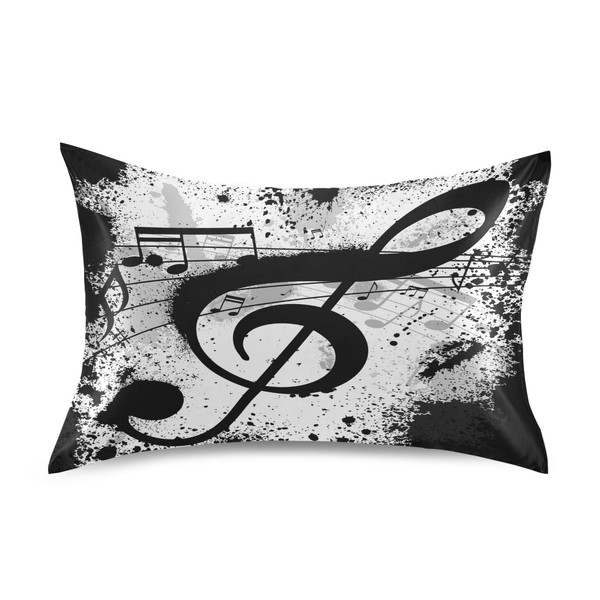 KEEPREAL Black Music Notes Satin Pillowcase for Hair and Skin