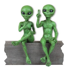 Alien Invasion Ledge Loungers “Peace & Quiet” 10″ H UFO Extraterrestrial Garden Alien Statues Figurine Set – Cosmic Green
