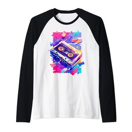 Retro Cassette Tape Vaporwave Aesthetic 90s Pop Music Raglan Baseball Tee