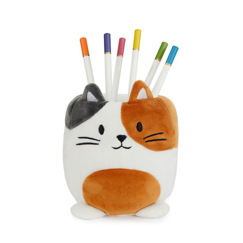 balvi Pencil Holder Fluffy Kitty Calico Colours White, Brown and