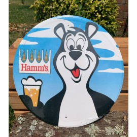 Hamm's Hamms Metal Beer Sign Bear Round Logo Tin Vintage Garage Bar Decor