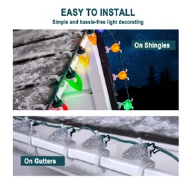 Universal Christmas Lights Clips, 100 Count All-in-One Gutter Clips for C7/E12, C9/E17 Lights, Mini String Lights, Rope Lights, Outdoor Christmas Decor