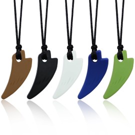 Chew Necklaces for Sensory Kids, 5 Pack Saber Tooth Sensory Chew Necklaces for Boys and Girls with Autism, ADHD, SPD, Chewing, Biting, Teething, Silicone Oral Chew Toy for Adults Reduce Anxiety Fidget