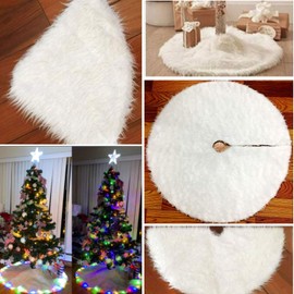 BIGOU Christmas Tree Skirt with LED Light - 30 Inch 2 Modes Snow White Luxury Faux Fur Tree Skirts Base Cover Floor Mat Christmas Lighting Decorations for Xmas Party Holiday Home Garden