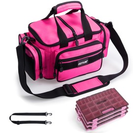 Goture Fishing Tackle Bag with 3 Tackle Boxes, Soft Side 600D Water-Resistant Cross Body Sling Fishing Bag, Small Saltwater Gear Storage Tactical Bags, Gifts for Men/Women (14.96"x9.06"x7.48")