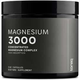 Toniiq 3,000mg Ultra High Strength Magnesium Glycinate - 20% Purified to Contain 600mg of Elemental Magnesium - Chelated and Bioavailable Magnesium Supplement - 240 Veggie Capsules