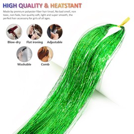 Fiwecos Fiwecos Green Hair Tinsel Kit 48 Inches 1200 Strands with Tools and Instruction Easy to Install Fairy Glitter Tinsel Hair Extensions for Women and GirlsShinny Sparkling Braiding Hair Accessories