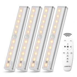 LDOPTO Under Cabinet Lights Wireless with Remote Control Dimmable Battery Operated LED Closet Lights Stick-on Kitchen Lighting with Timer for Kitchen Shelf Hallway Stairs, Multiple Colors 4 Pack
