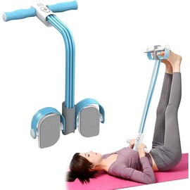 Multifunctional Pedal Puller Resistance Rope Elastic Sit Up Trainer with 6-Tube Rope for Abdominal and Leg Workout Yoga Tension Exercise - Color: Blue