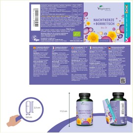 Organic Evening Primrose Oil Capsules | Comparison Winner 2024* | with Borage Oil Cold Pressed | No Gelatin | 13.5% GLA (Omega 6) | Laboratory Tested | German Production Vegavero® Visit the Vegavero Store