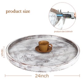 Gurfuy Extra Large Round Ottoman Table Tray 24" - Rustic Wooden Serving Tray for Farmhouse Decorative Oversized Coffee Table Trays Living Room Kitchen Counter Breakfast Whitewash