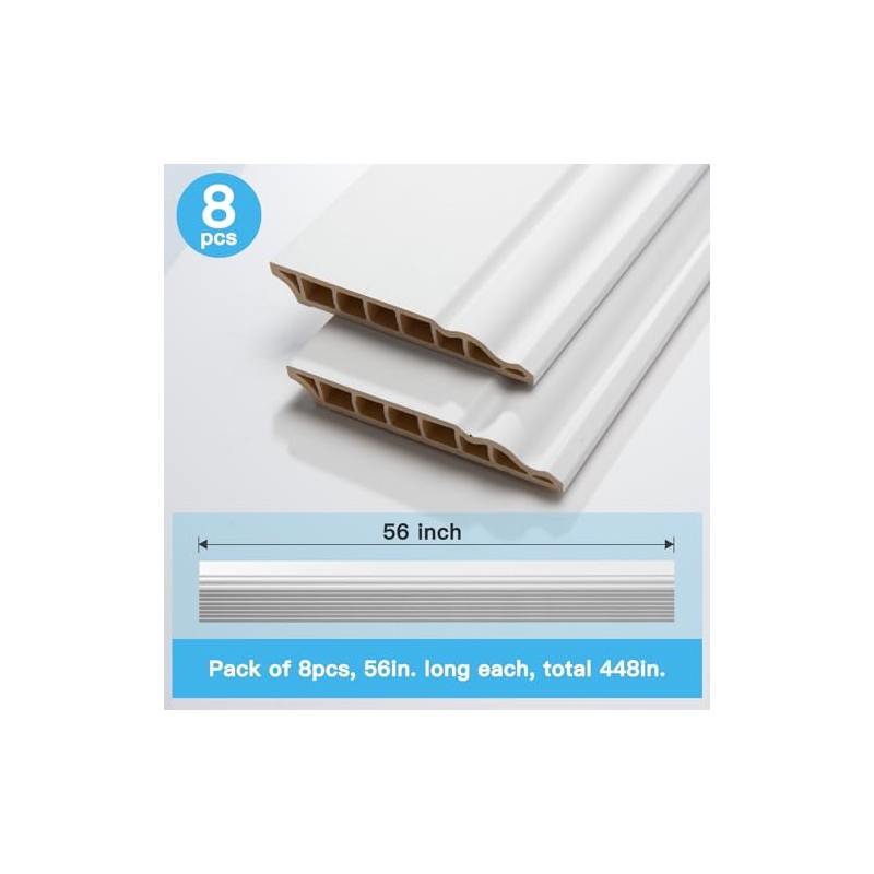 Art3d Wall Baseboard Molding Trim 8-Pack of 56 x 3.2