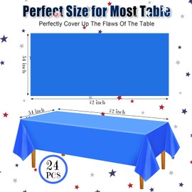 24 Pcs 4th of July Tablecloth,red White Blue Table Cloth for Rectangle Tables 54x72 Inch Independence Patriotic National Day Disposable Party Tablecloths for American Party Dining(Red, Blue, White)