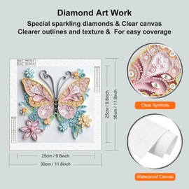 WSLWXSHM 5D Special Shape Diamond Art Kits for Beginners, Diamond Painting Kits for Adults Butterfly, Crystal Rhinestones Diamond Painting for Home Wall Decoration Gift 12×12inch/30×30cm