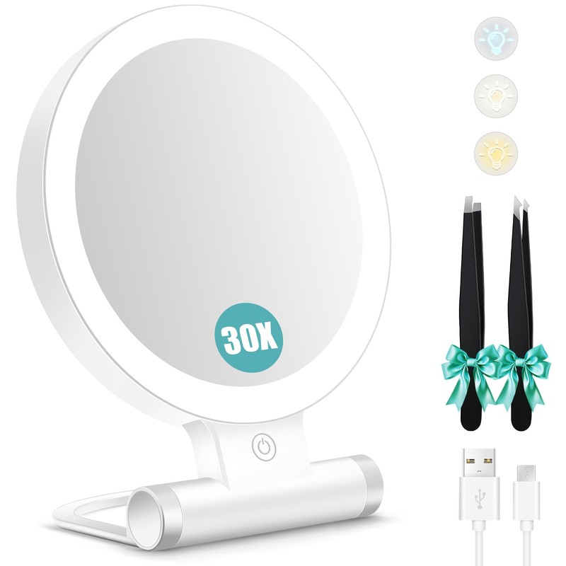 B Beauty Planet Magnifying Mirror with Light 30X, Double-Sided 1X/