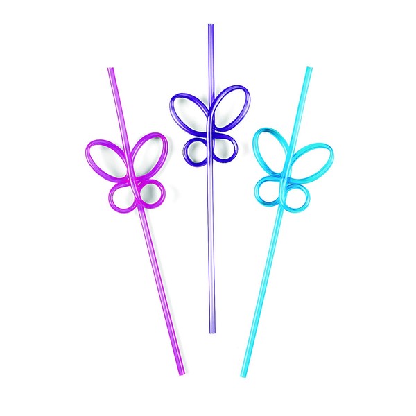 Fun Express Bulk Set of 36 Pices Butterfly Shaped Crazy Straws, BPA Free Plastic, Reusable for Party Supplies, Multi-Color