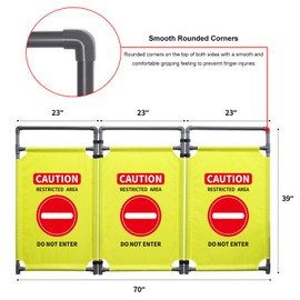3 Panels Safety Barricade 5.8FT Foldable Security Sign Barrier Gate with Heavy Duty PVC Frame High Visibility Caution Symbol Crowd Control Restricted Area Pedestrian Barricade (Yellow-1)
