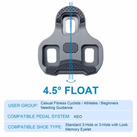 Compatible with Look Keo Bike Pedal, 3-Hole Grip Blade 2 Max Carbon Classic Cleats with 4.5° Float, for Road Bike, MTB, Professional Grip for Cyclists, Everyday Riders (Grey)