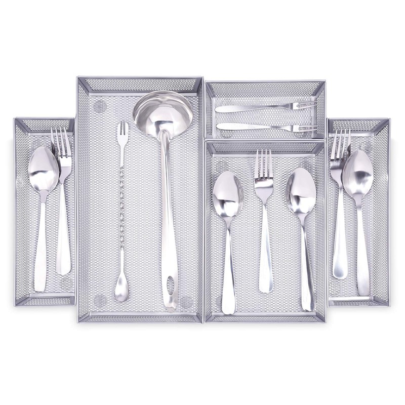 WuGeShop Mesh Silverware Tray Drawer Organizer, Kitchen Utensils Flatware with