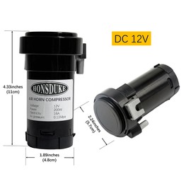 HONSDUKE Air Compressor, Black 12V 150db Air Pump for Horn Trumpet Air Horn Replacement, Super Loud Car Horn Compressor Kit for Any Vehicle YK-120B