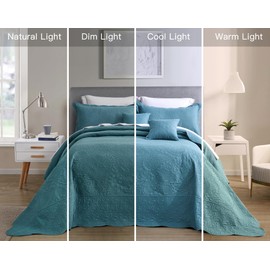 Blythease Oversized King Bedspread Blue 128x120 Extra Wide, Ultrasonic Lightweight Bedding Cover, Paisley Pattern, Reversible, 5 Piece, 100% Microfiber, King/Cal King, Lagoon