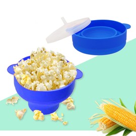 YINGD Mini Microwave Popcorn Popper, BPA Free Silicone, Collapsible, Microwave Popcorn Maker, Microwave Popcorn Bowl, Dishwasher Safe (Deep Sea Blue)