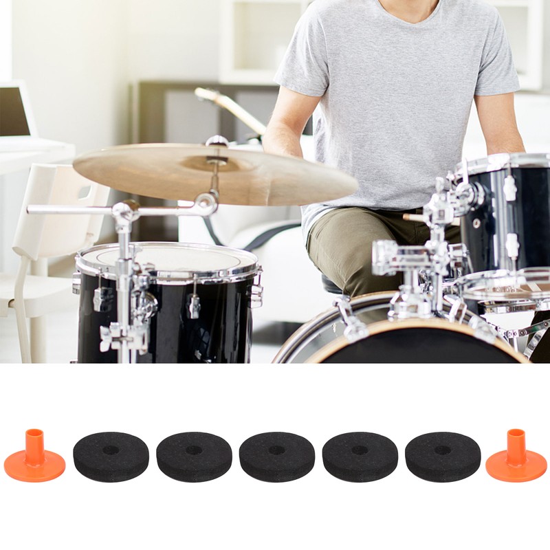 7Pcs Drum Felt Pad Kit Black Orange Red Wear Resistant